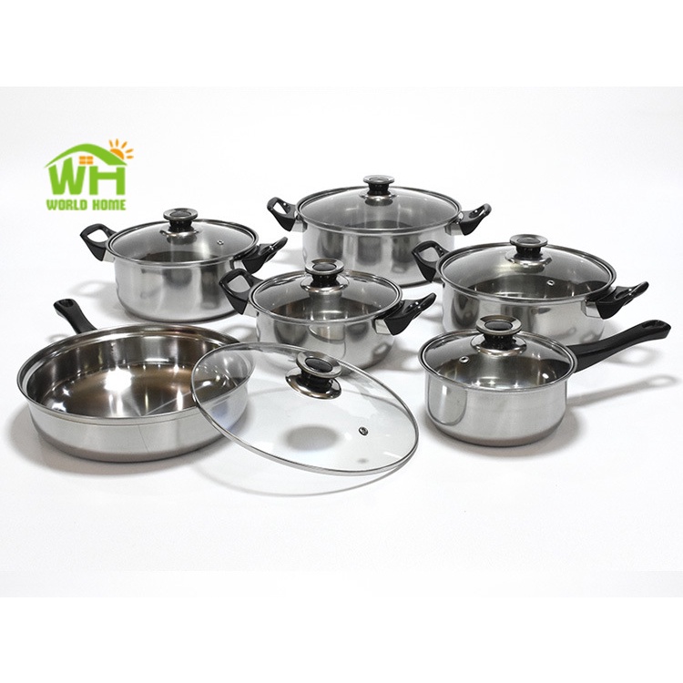 Panci Set 12 Pcs Panci Set Serbaguna Panci Set Stainless Steel Dengan Tutup Kaca TG-7