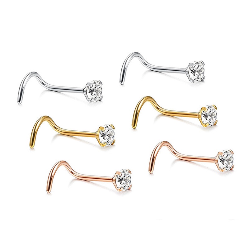 1pc Anting Tindik Hidung Bahan Stainless Steel Hias Kristal Untuk Wanita