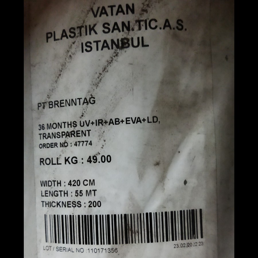 Plastik UV VATAN TURKEY 14% 200mc 4.2x55m GreenHouse - 1 Roll