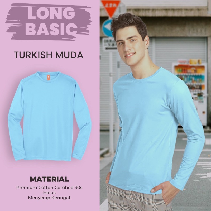 KAOS POLOS COTTON COMBED 30S LENGAN PANJANG-TURKIS (PJG)