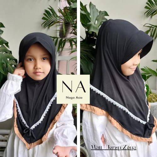 Jilbab-Kerudung anak Bergo Rempel 3-10tahun dengan hiasan renda yang nyaman dan adem dipakai