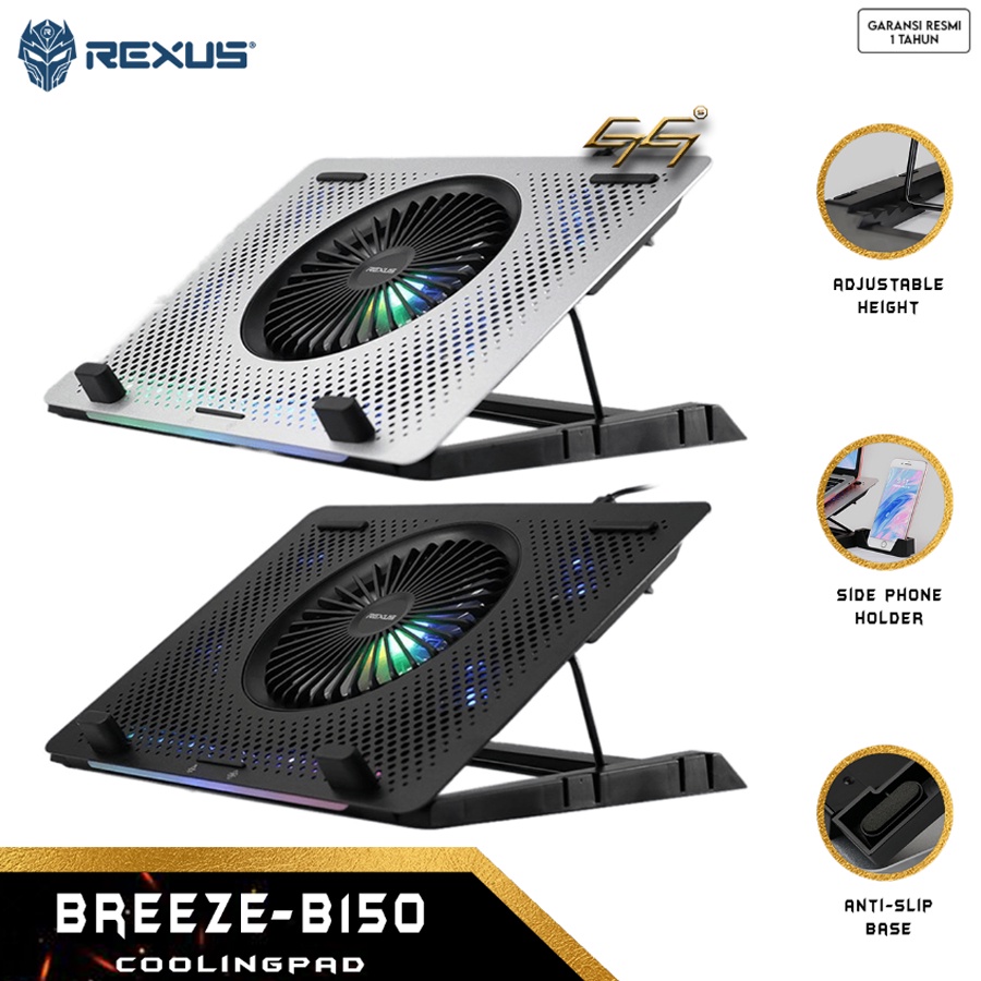 Coolingpad Cooler Laptop RGB Adjustable REXUS BREEZE B150 B-150 B 150 5 Fans Adjustable RGB Cooling Pad Kipas Laptop