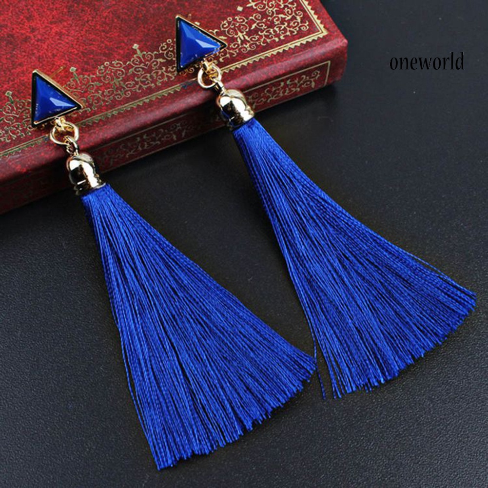 OW@ Bohemian Women Geometric Triangle Long Tassel Drop Earrings Piercing Jewelry