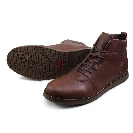 Sepatu Semi Boots Pria Merk SAUQI FOOTWEAR Brodo Six Coklat Kulit Asli pull up Termurah