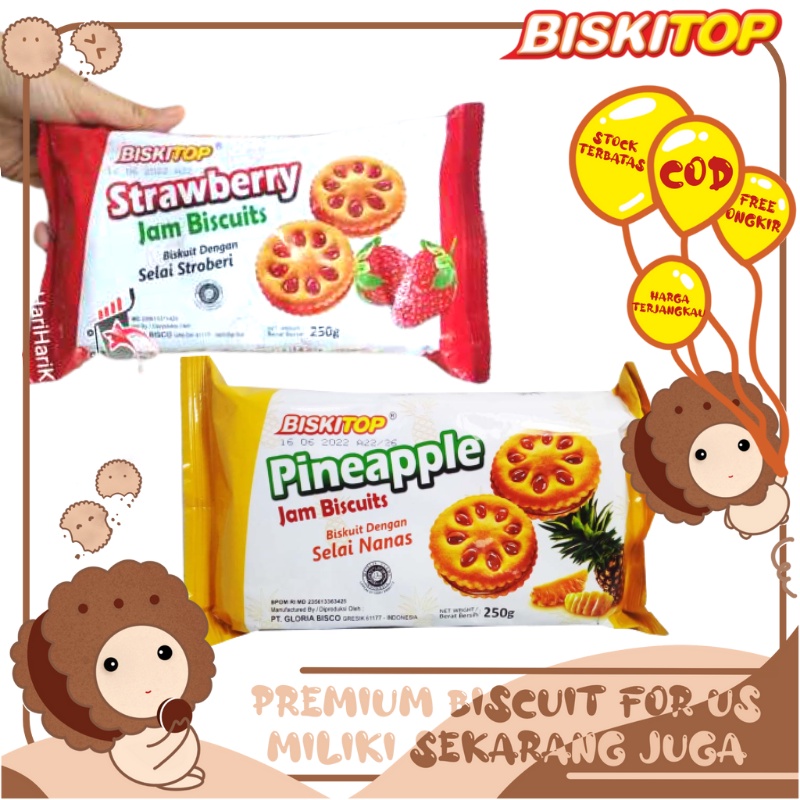 

BISKITOP - JAM 250g Biskuit Biskitop Rasa Buah Nanas Strawberry Snack Biscuit Anak Cemilan Murah