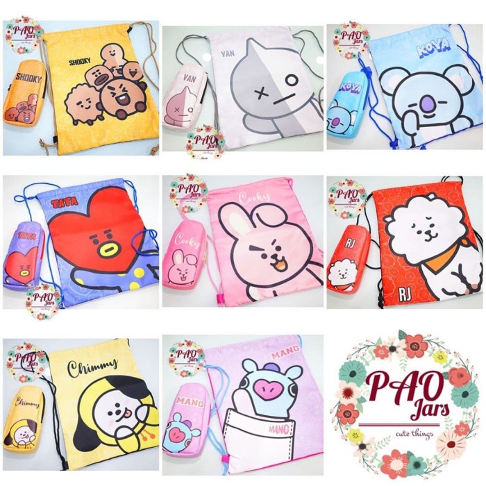 

[GRATIS ONGKIR] paket sekolah anak / set sekolah BT21 / tempat pensil BTS / tas serut - mang TERJAMIN