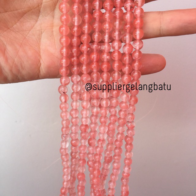 supplier kristal cherry quartz pink natural crystal stone healing 8mm perhiasan pria wanita terapi