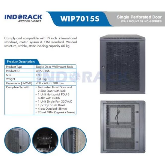 Wallmount Rack WIP7015S Rack Server 15U Single Perforated Door 19 inch Series