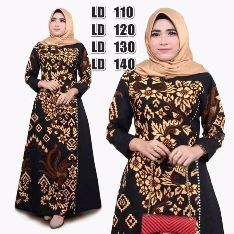 Ori Aksara Batik - Gamis Batik Borobudur Sogan Original Gamis Batik Jumbo Ld110 Ld120 Ld130 Ld140 Ld