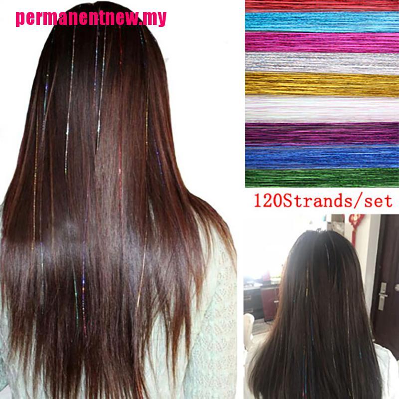 (Sun) 120 Helai / Set Rambut Palsu Model Keriting Warna Pelangi Glitter Untuk Aksesoris Wanita