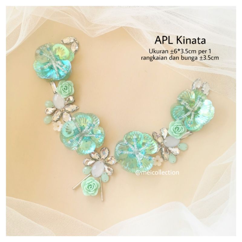 payet rangkai bunga 3D mint hijau series / payet kebaya kinata / payet permata gaun leher