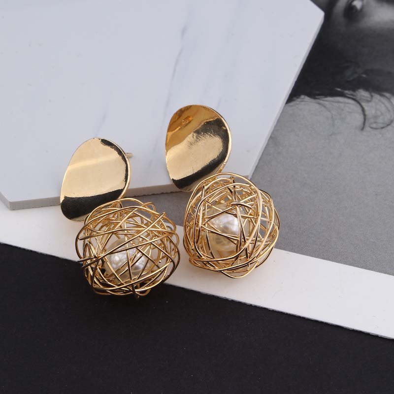 Anting Kait Model Ukiran Hollow | Anting Bola Mutiara Tenun |Kalung Rantai Rose Gold 18k Untuk Wanita