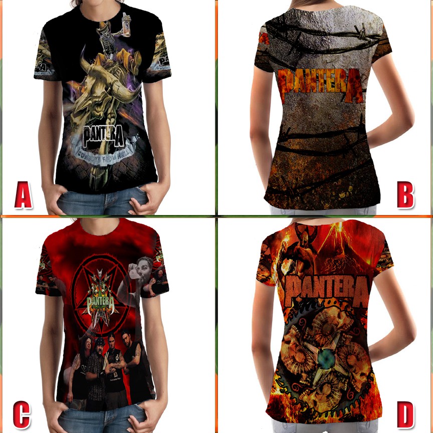 Fullprint Tshirt Pantera Band Metal Kaos Wanita Tshirt Fullprint Bahan Polyester Jersey Dryfit