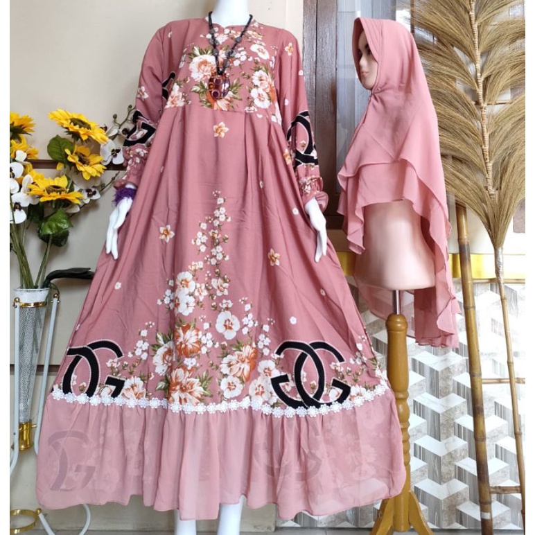GAMIS MONALISA GG SET HIJAB CERUTY 2 LAYER, GAMIS SYARI MONALISA , GAMIS MONALISA 2 LAYER TERMURAH/ GAMIS MONALISA SET HIJAB CERUTY 2 LAYER TERMURAH/ BUSUI/ REAL PICT/ TERLARIS/ TERBARU/ COD-pink 3