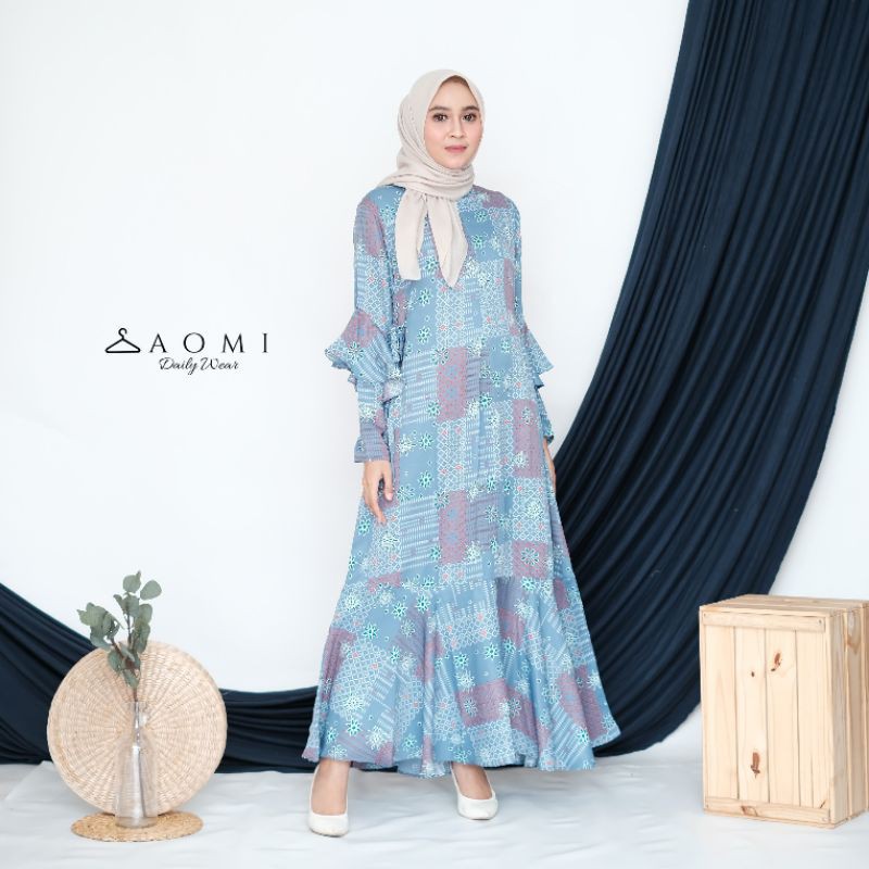 Gamis maxmara Gamis maxmara lux gamis maxmara jumbo gamis kondangan  dress kondangan Aghniya (Blue)