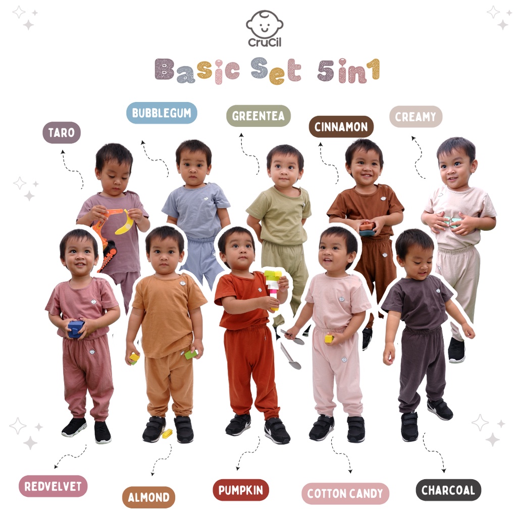 CruCil Factory Baju Kaos Anak Basic Set 5in1 (6m-8y)