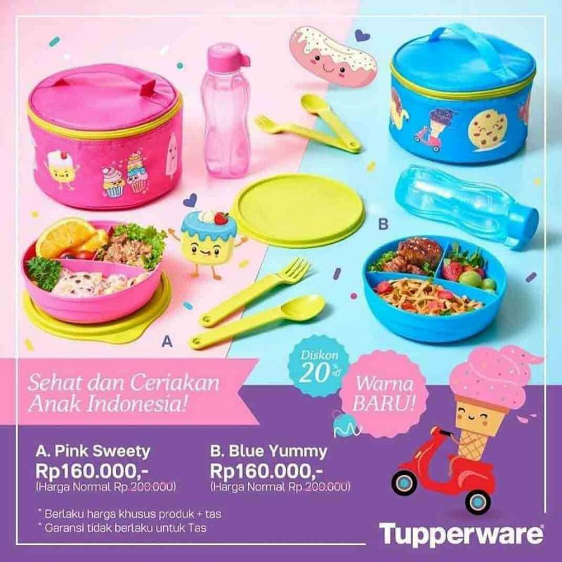 TUPPERWARE | Pink Sweety Blue Yummy | Tempat Makan 1 Set