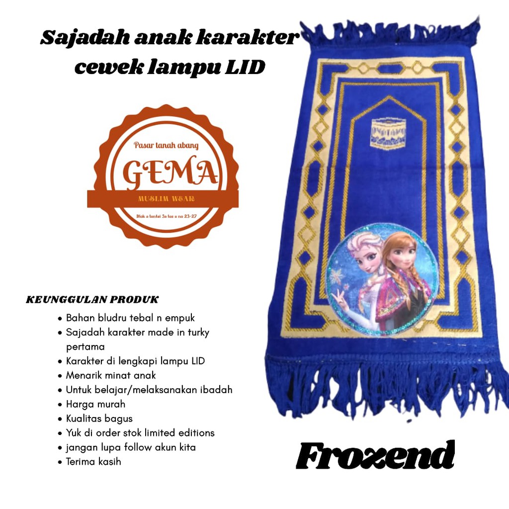 sajadah anak karakter cewek frozend lampu lid