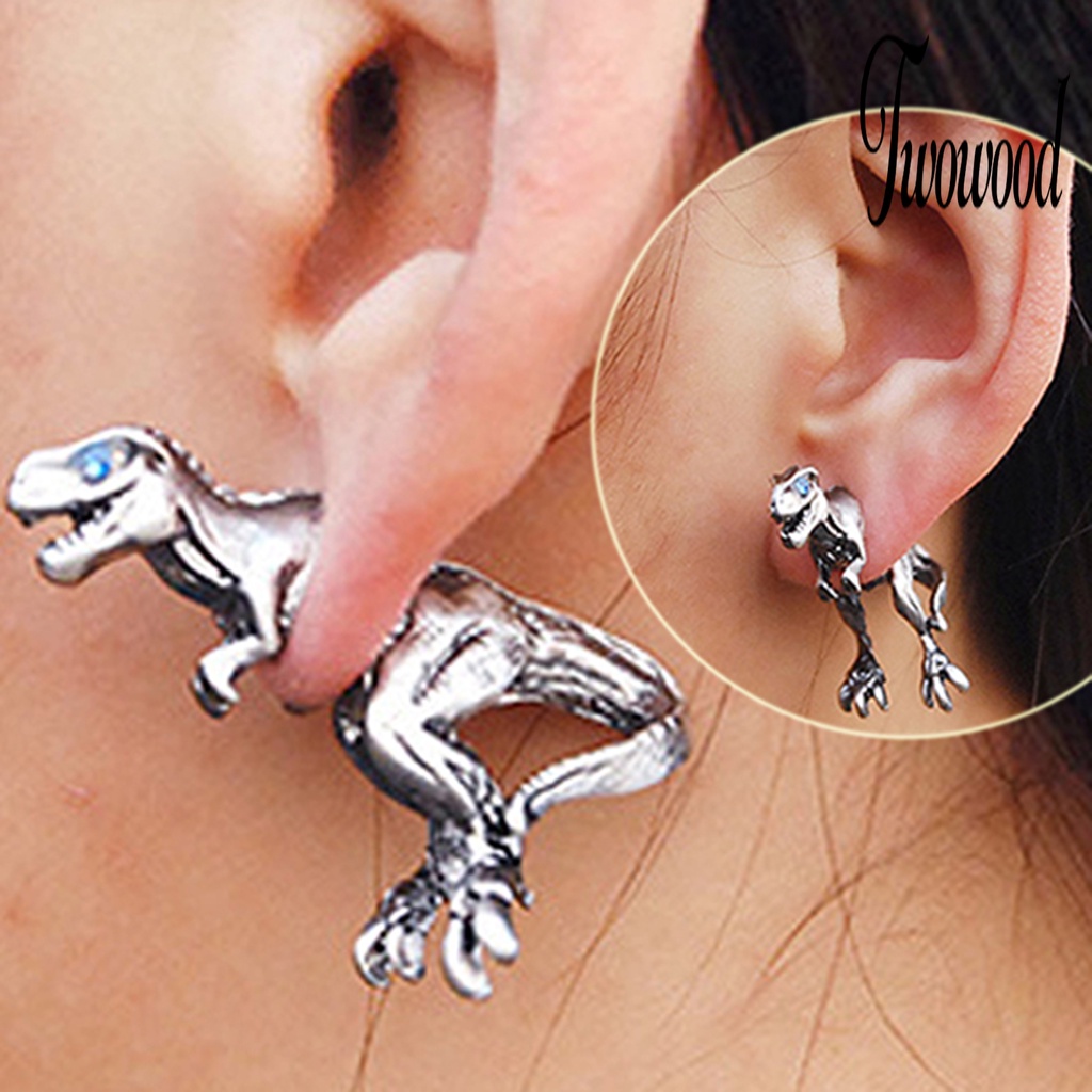 Anting Stud Bentuk Hewan Dinosaurus 3D Bahan Alloy Gaya Punk Untuk Pesta