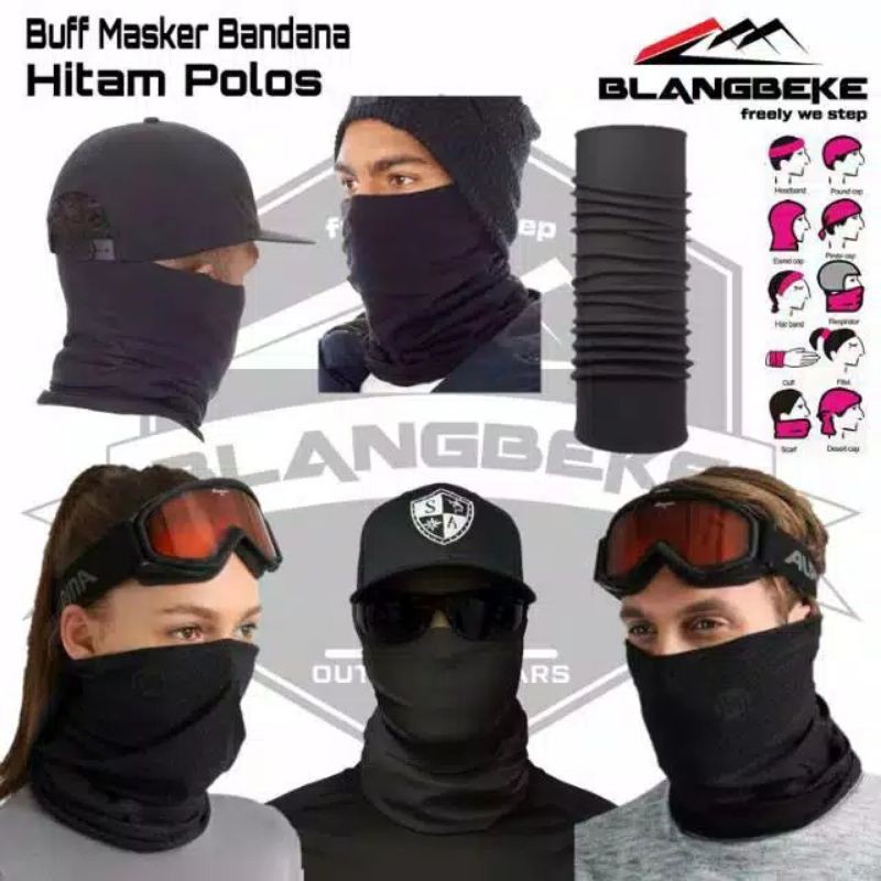 MSECom BUFF HITAM POLOS BANDANA Masker Motor Multifungsi MEDAN