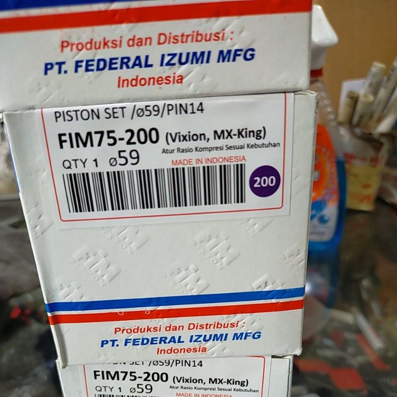 PISTON SEHER KIT SET FIM 75 ukuran 57 57,5 58 58,5 59 59,5 60 mm pen pin 14 mm vixion mx king r15-OS 200 (59MM)