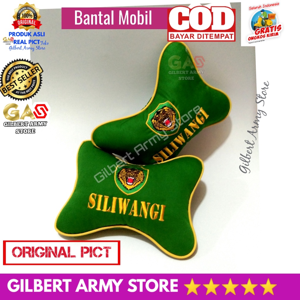 GILBERT ARMY STORE Bantal Mobil Logo Siliwangi Bordir Hijau Tni