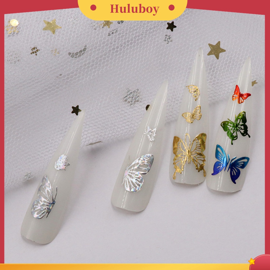 Huluboy Huluboy♡ 4 / 16Pcs Stiker Kuku 3D Kupu-Kupu Warna Warni Luminous