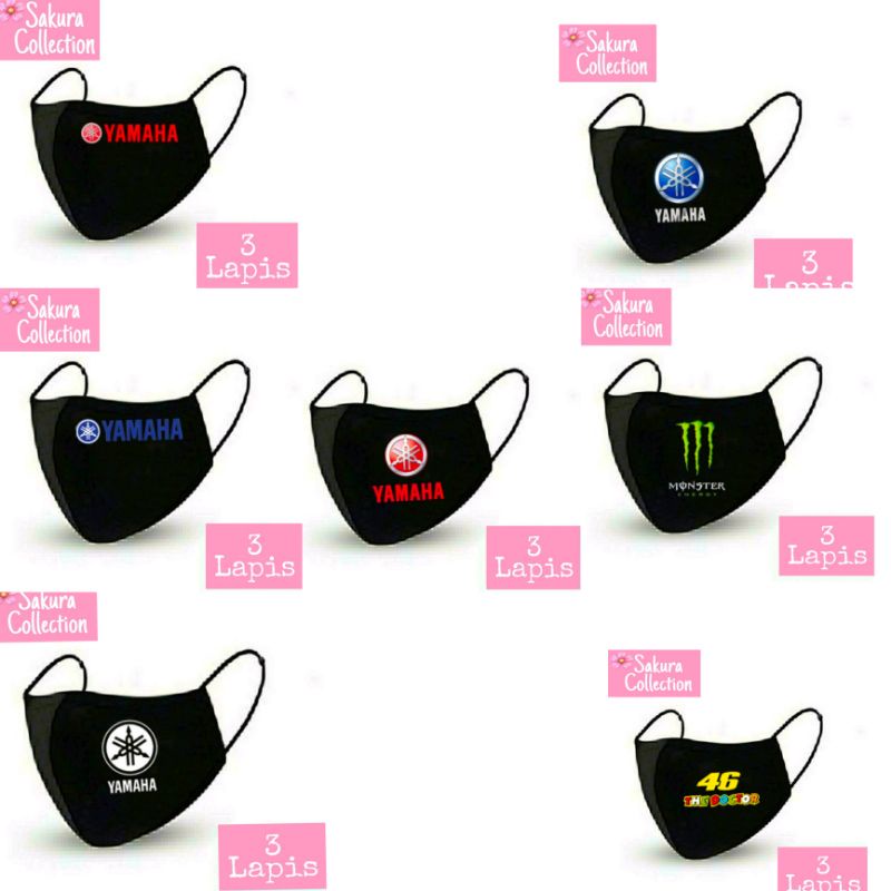 Masker kain 3 ply YAMAHA motor/yamaha music /monster moto GP/The Doctor Kain 3 lapis/scuba anak dewasa earloop