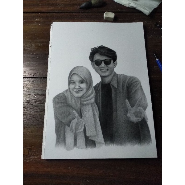 Sketsa gambar 2 wajah hitamputih ukuran kertasA3