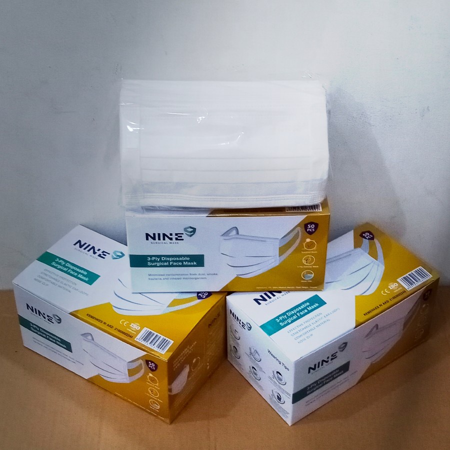 MASKER NINE SURGICAL FACE MASK 3 PLY ISI 50PCS TALI LEBAR