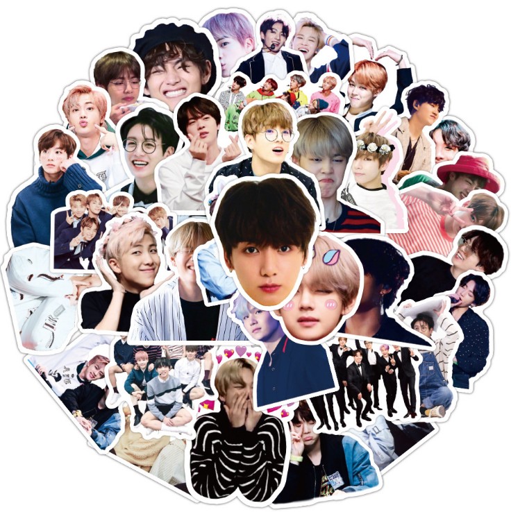 50pcs KPOP BTS Photo Stickers Cute Bangtan Boys for Cellphone Cup Notebook Diary Decor