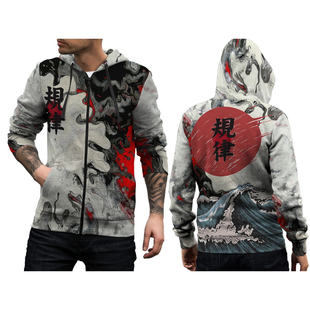 Jaket Hoodie Pria Jepang Japan Harajuku Street Wear Tsunami