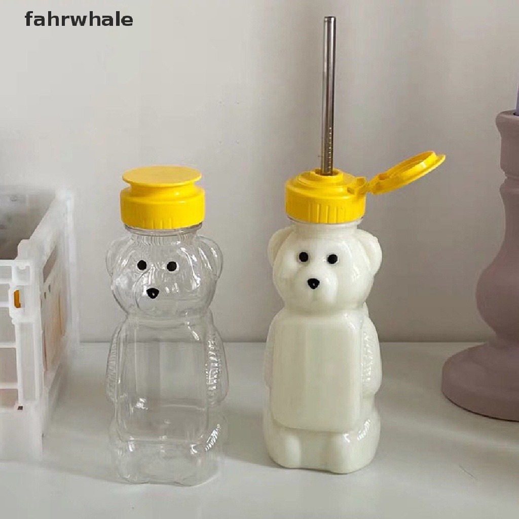 Botol Air Bahan Plastik Transparan Dengan Sedotan Motif Beruang Kecil Untuk Anak