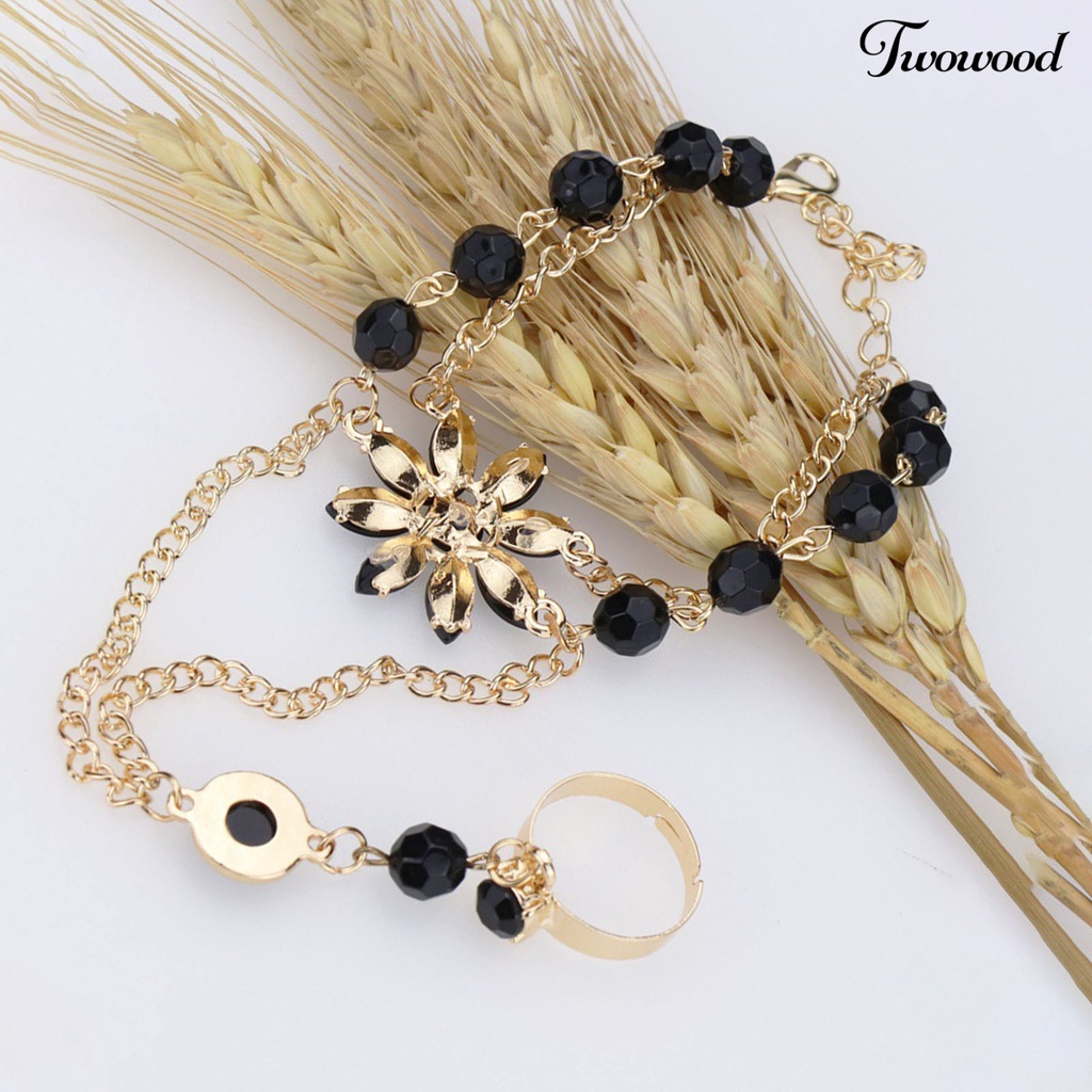 Twowood Flower Shape Luxury Hand Harness Bracelet Women Adjustable Finger Ring Bracelet Fashion Jewelry