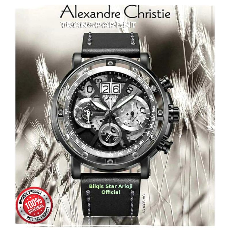 Jam Tangan Alexandre Christie Collection Ac 6393 Mc Tali Kulit Full Black Original