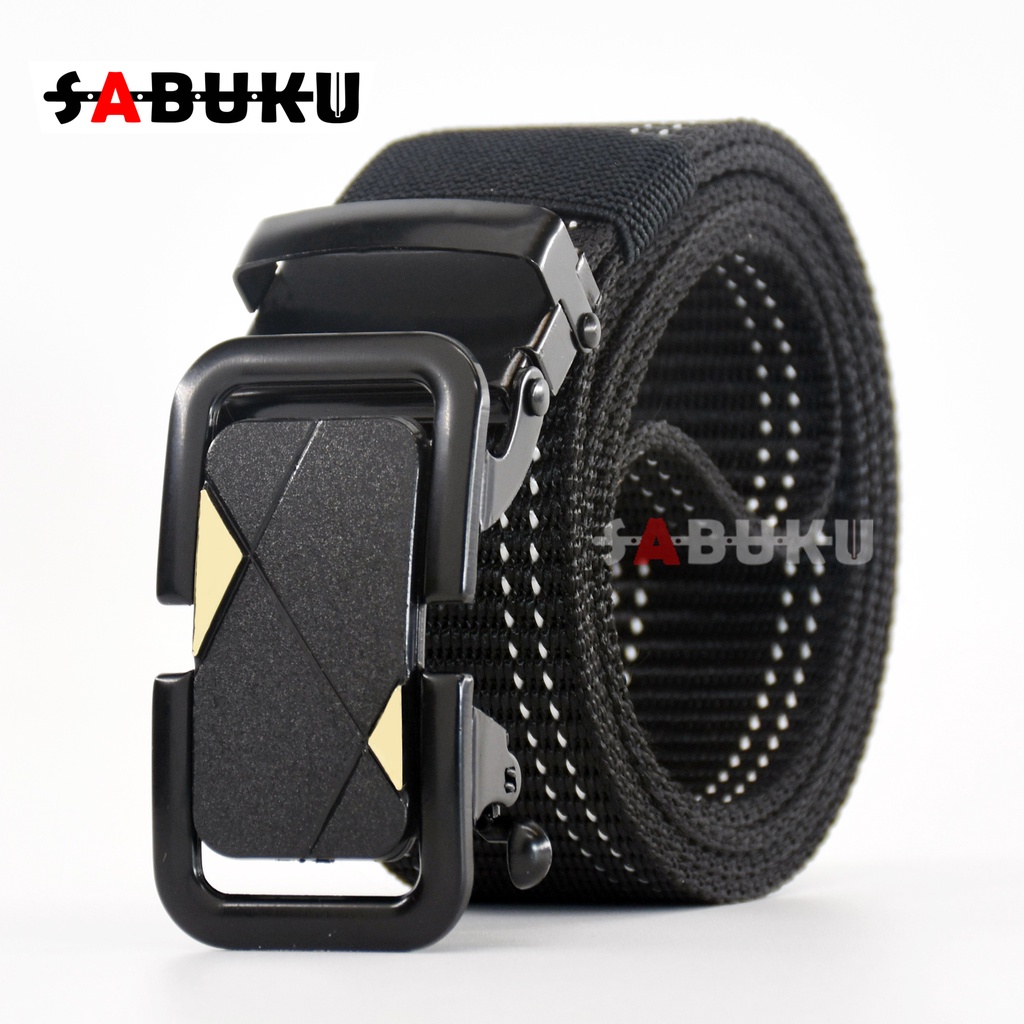 Ikat Pinggang Pria Sabuk Rel Kepala Logam Besi Sabuk Nylon Kanvas Gesper Pria Men Belt -153