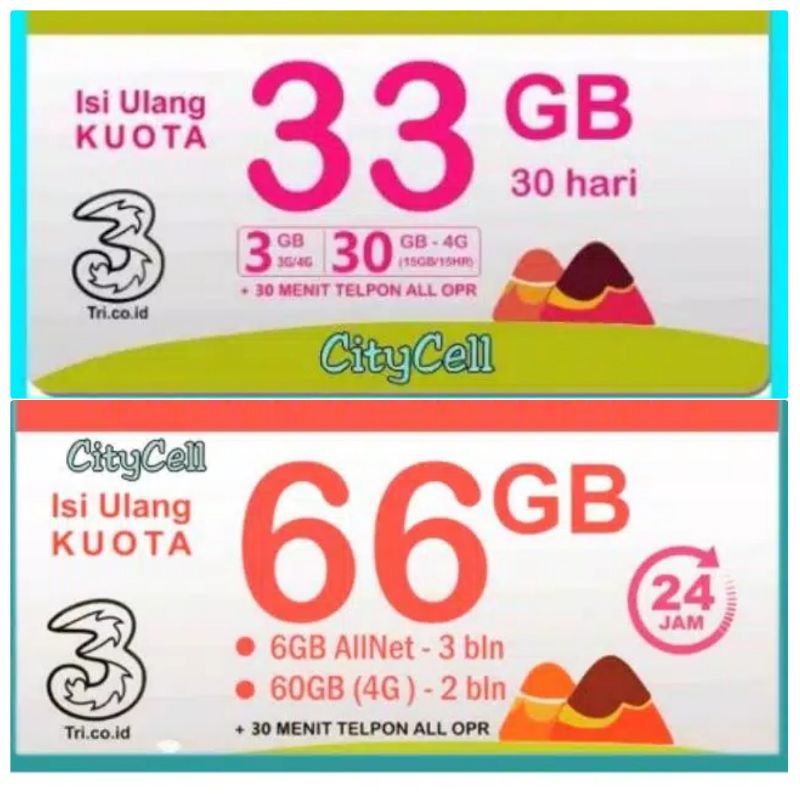 Inject Kuota TRI 33GB / 66GB Nasional