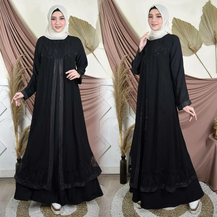 TERBARU     Abaya Brukat Hitam/Abaya Elegant/Gamis Muslimah/Long Dress