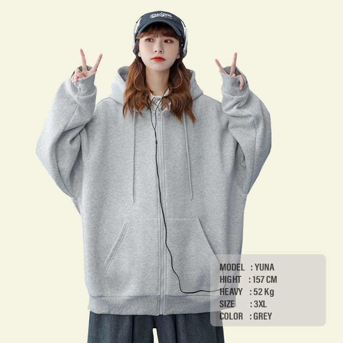 Jaket wanita Korean hoodie Zipper sweater Grey jaket polos big size M L XL XXL XXXL XXXXL XXXXXL