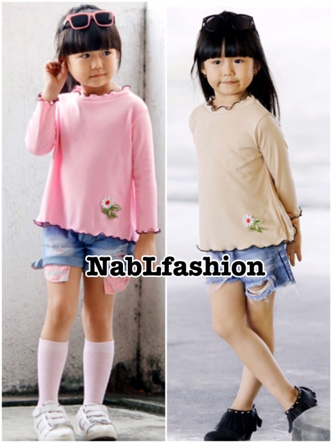 Kaos Turtleneck ruffle panjang 3-5 tahun