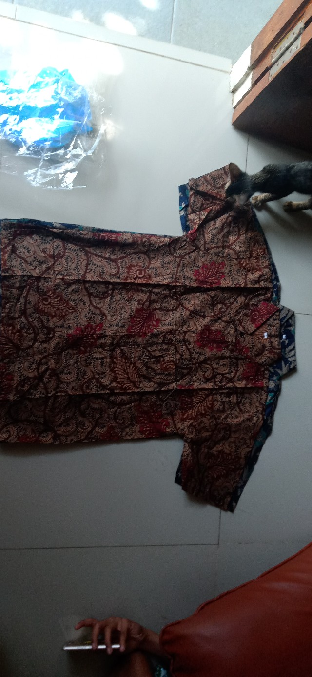 Bswart Batik Hrb026 Kenongo Hem Batik Daun Serit Coklat Kemeja Batik Pria