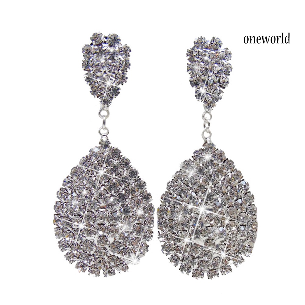 OW@ Women Fashion Rhinestone Waterdrop Dangle Stud Earrings Wedding Party Jewelry