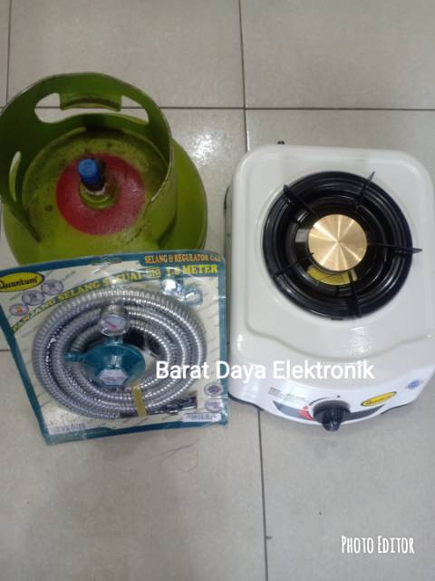 Paket Kompor Quantum &amp; Slang paket Regulator &amp; Tabung Gas Melon 3 kg isi full