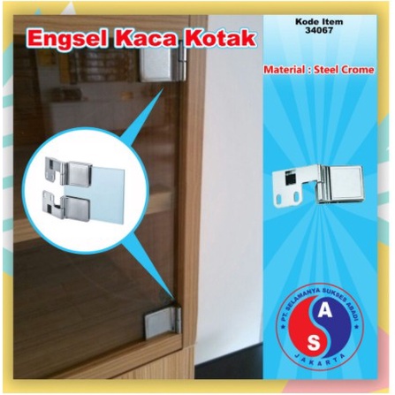 Engsel Pintu Kaca Kotak STEEL CHROME / Lemari Glass Hinge Jepit Kayu