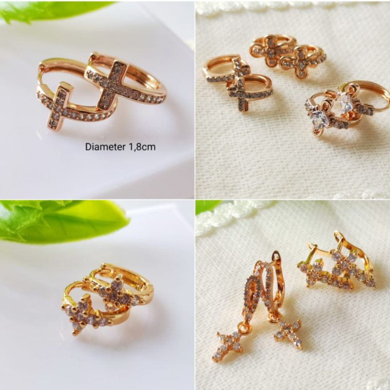 Anting Xuping Jepit Salib Anting Xuping Emas Import