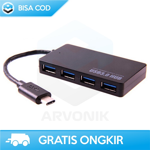 KABEL KONEKSI USB HUB 3.0 KONEKTOR TYPE C ADAPTER  4 PORTS 5GBPS ORI