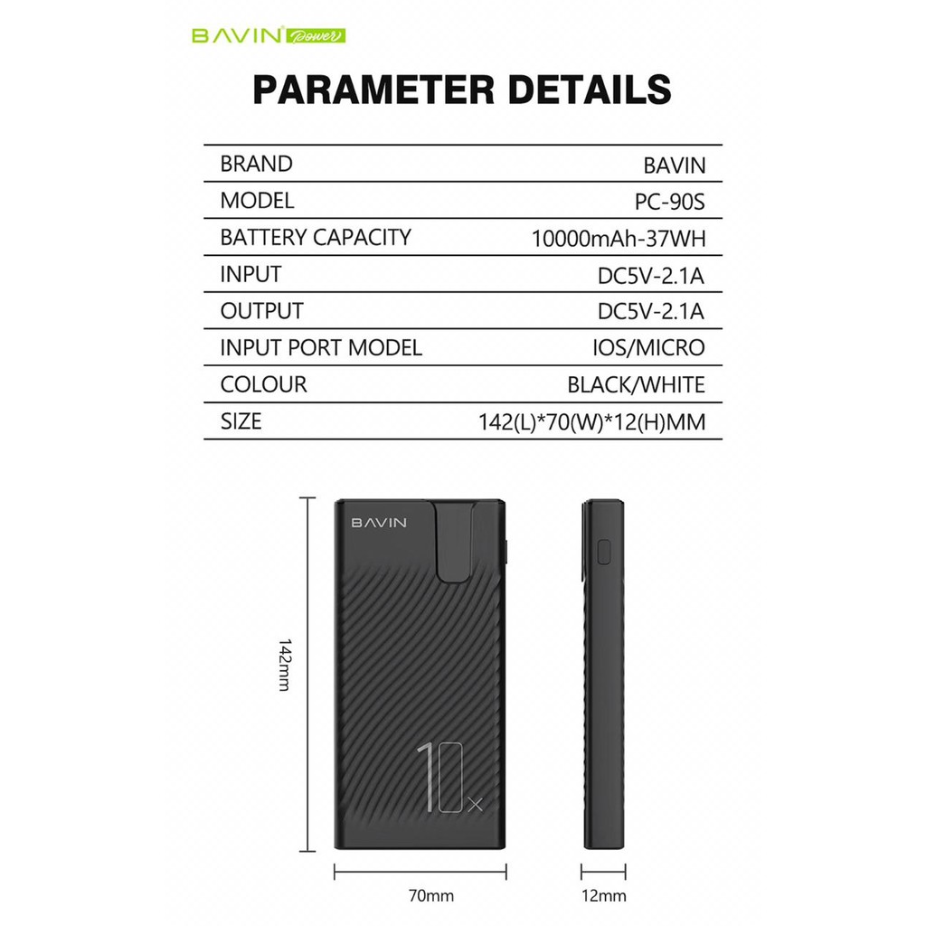 Power Bank 10.000Mah Bavin PC-090S