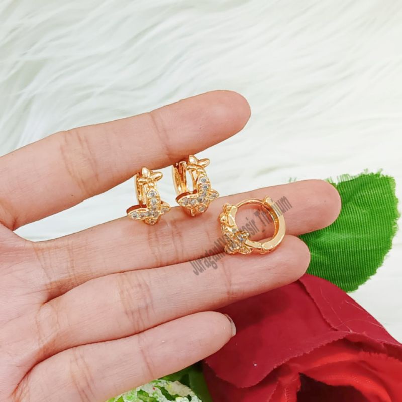 Anting Titanium Jepit Dewasa Full Mata Lucu Imut Anti Karat