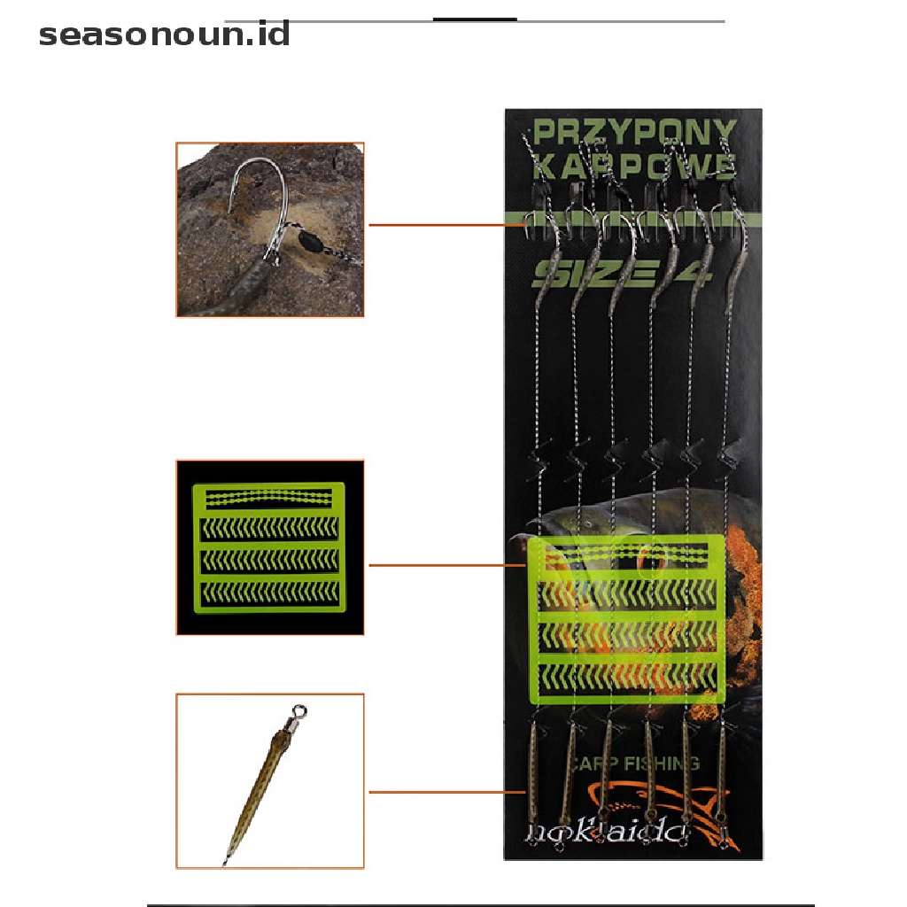 【seasonoun】 6pcs Leader Carp Fishing Hooks Hair Rigs With Line 2/4/6/8# Europe Feeder .