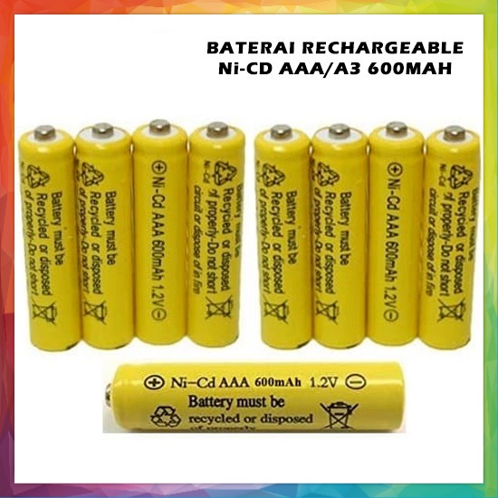 Battery Rechargeable Isi Ulang AAA A3 600Mah Baterai Batre Cas Ni-Cd